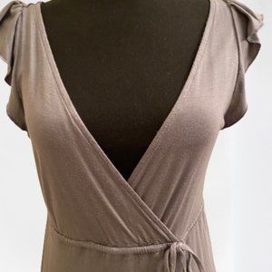 Old Navy Super Soft Grey Waist Tied Ultra Deep V-Neck Dress